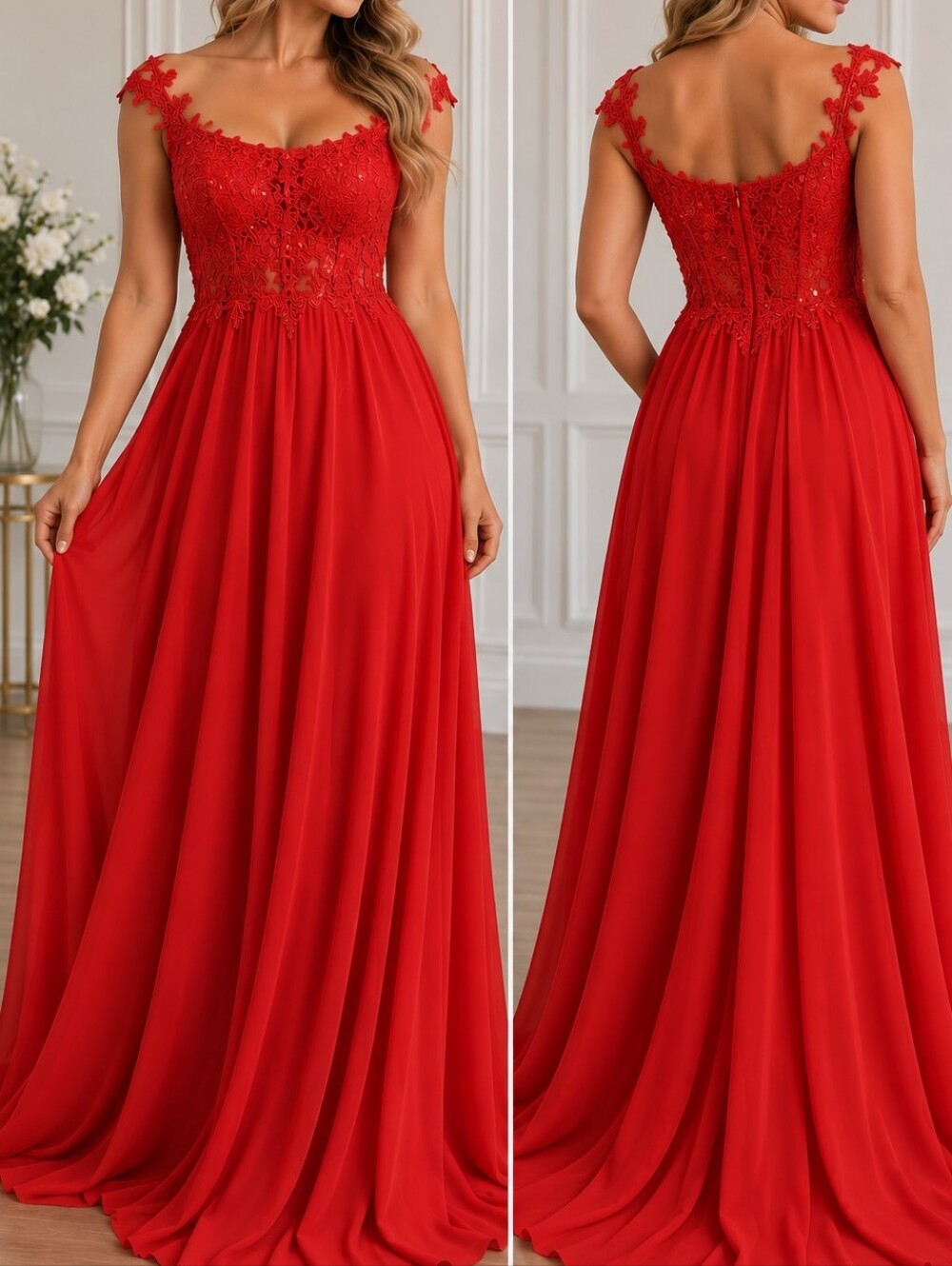 JAEDEN Red Custom Sweetheart A-Line Wedding Dress Sequined Tulle Mesh Gown•Sz M - Picture 4 of 12